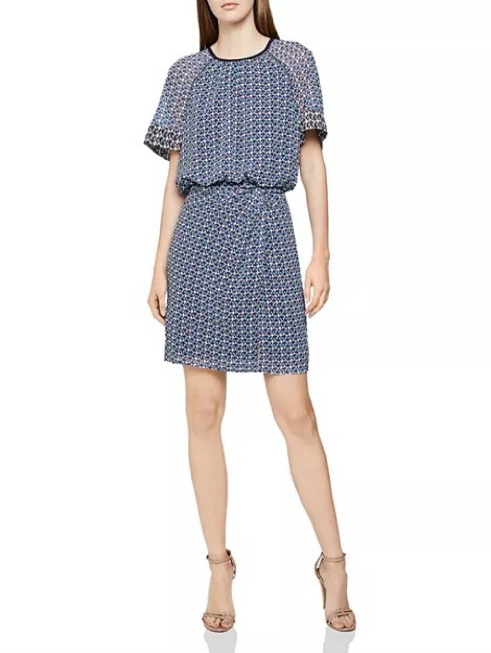 REISS Heidi Diamond Geometric Print Knot Waist Mini Dress Size 6